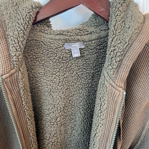 Vince Green Waffle/Shearling Hoodie M - Picture 2 of 3